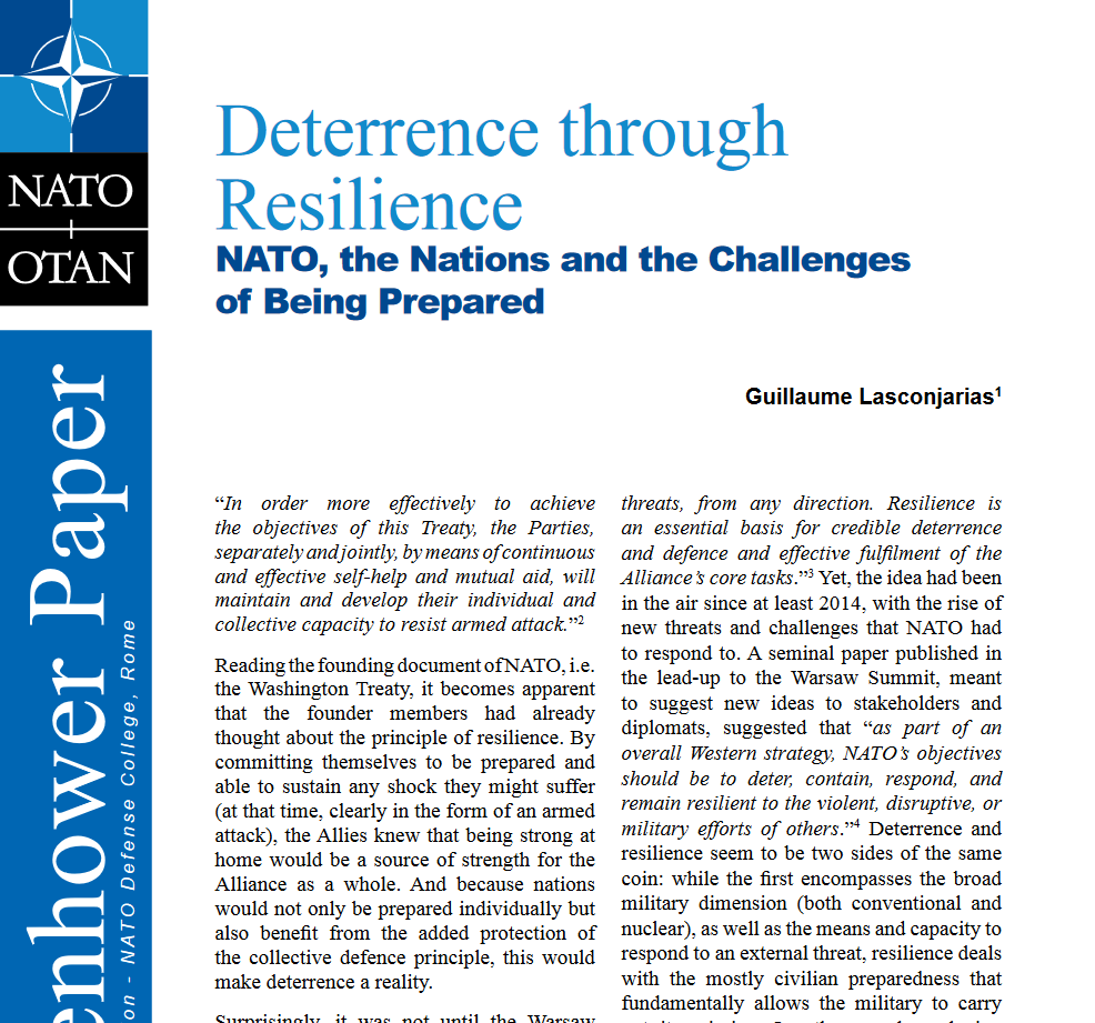 Deterrence through Resilience - NATO, the Nations and the Challenges of Being Prepared