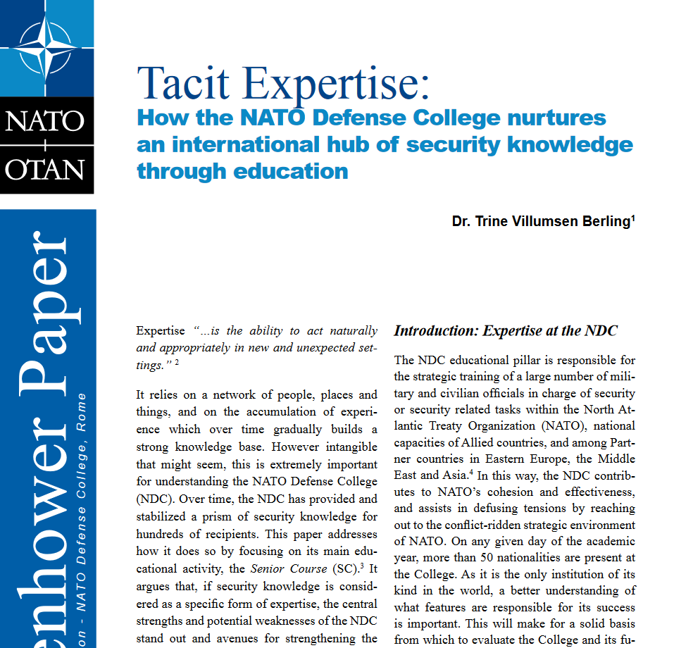 Tacit Expertise: How the NATO Defense College nurtures an international hub of security knowledge through education