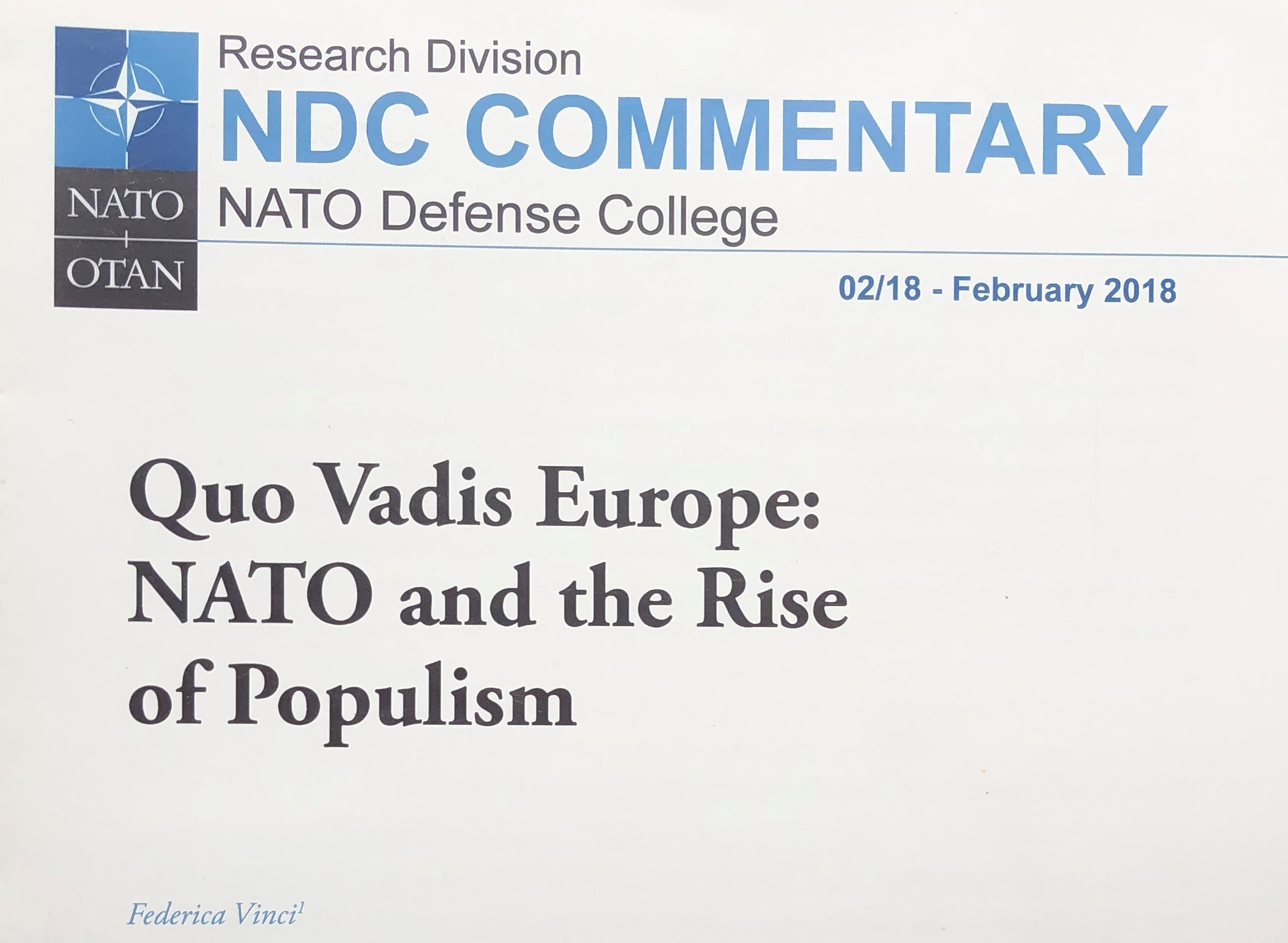 Quo Vadis Europe: NATO nad the Rise of Populism
